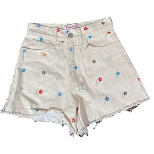 Lisa Says Gah X Nuuly  Shorts Women's Size 0 NWT Ivory Floral Denim Raw Edge
